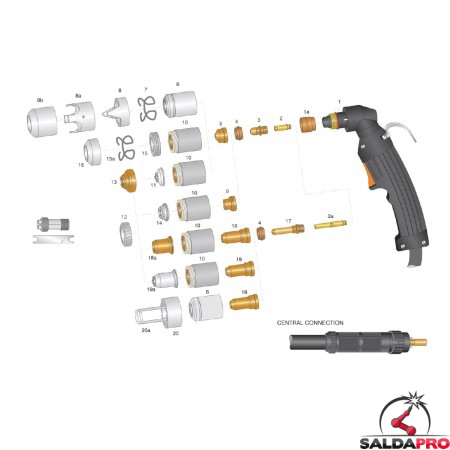 dettaglio torcia completa lincoln ews ex100 attacco centralizzato taglio plasma