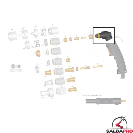 dettaglio corpo torcia ricambio lincoln ews modello ex100 taglio plasma