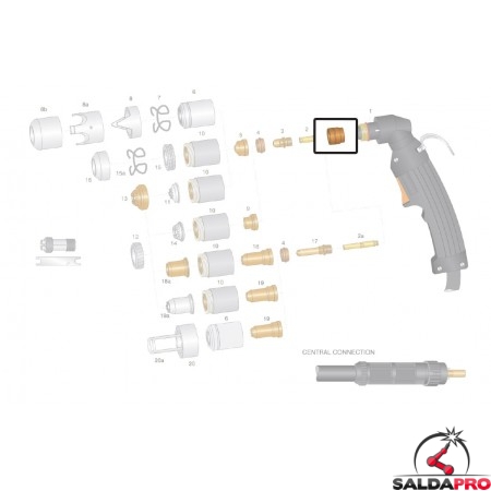 dettaglio isolante corpo torcia vespel ricambio torcia taglio plasma lincoln ews ex100