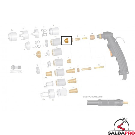 dettaglio ugello rame scriccatura 2,4mm ricambio torce taglio plasma ex100 lincoln ews