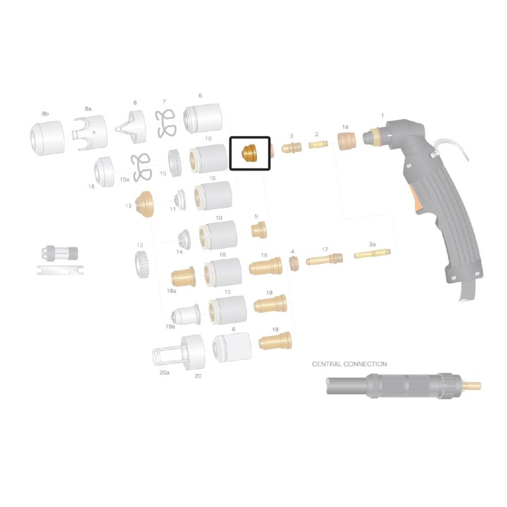 dettaglio ugello rame scriccatura 2,4mm ricambio torce taglio plasma ex100 lincoln ews
