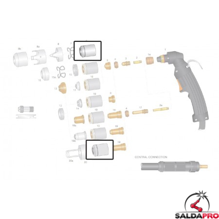 dettaglio ugello esterno long life ricambio torce taglio plasma lincoln ews ex100 ex100m