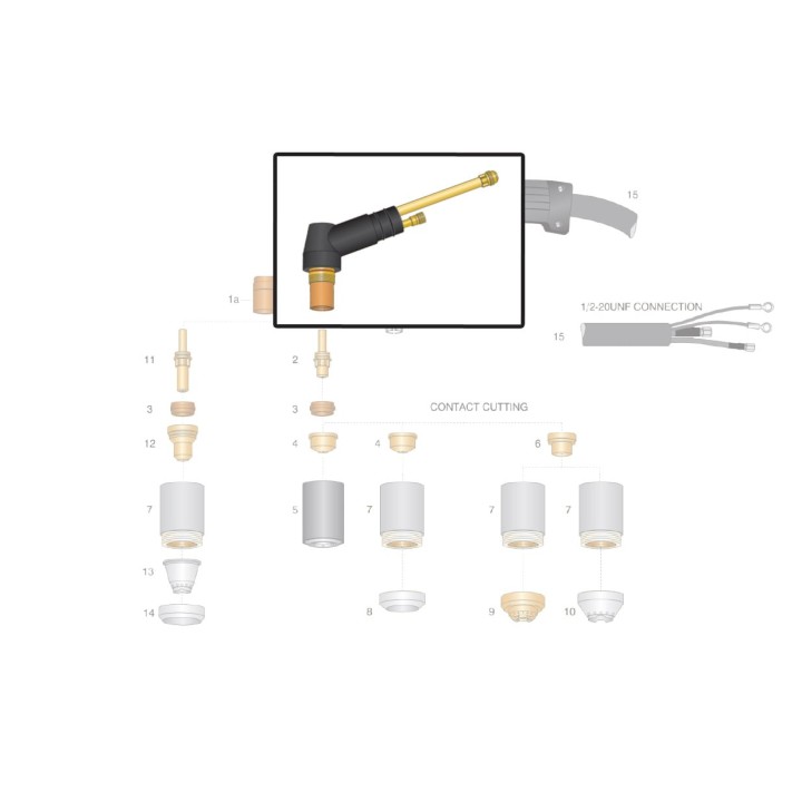 dettaglio corpo torcia ricambio hypertherm modello max80 max100 pac130 taglio plasma