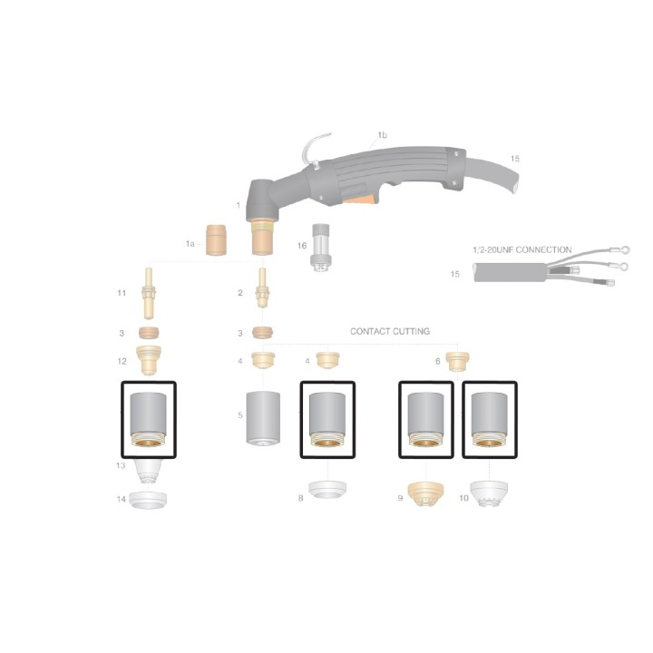 dettaglio ugello esterno long life vespel taglio contatto ricambio torce plasma max80 max100 pac130 hypertherm