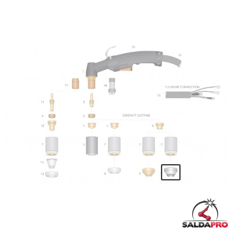 dettaglio distanziale taglio contatto ricambio torcia taglio plasma max80 max100 pac130 hypertherm