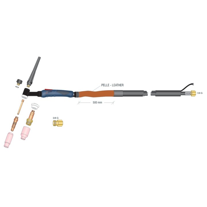dettaglio torcia completa wp-17 high flex attacco 3/8"G saldatura tig