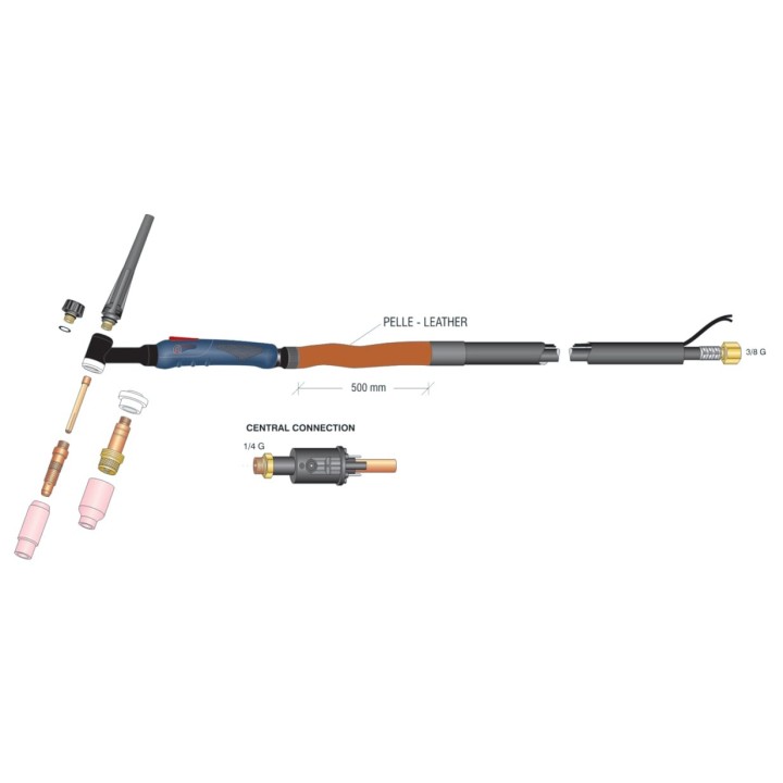 dettaglio torcia completa wp-17 high flex attacco centralizzato saldatura tig