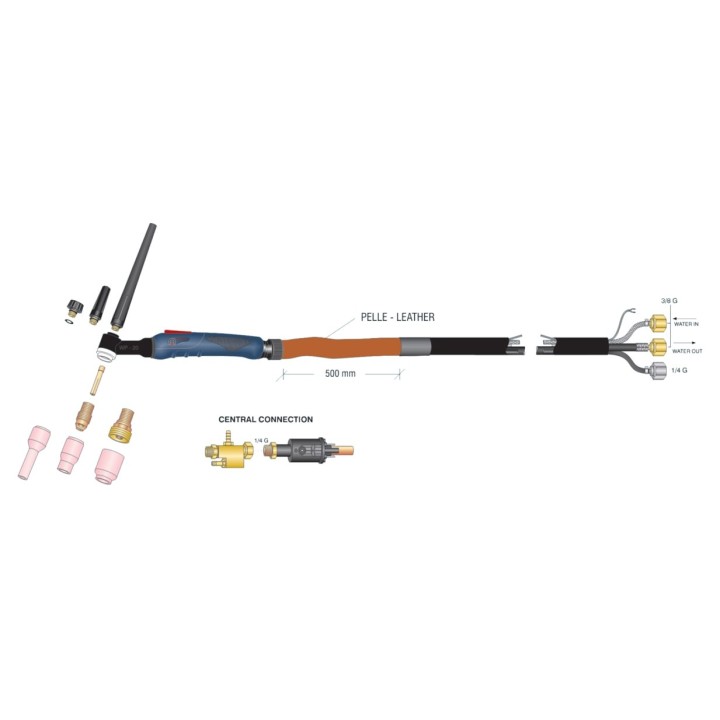 dettaglio torcia completa wp20 high flex attacco centralizzato saldatura tig