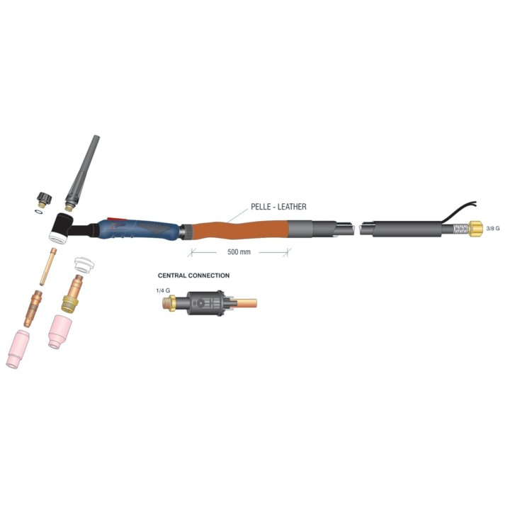 dettaglio torcia completa wp26 high flex attacco centralizzato saldatura tig