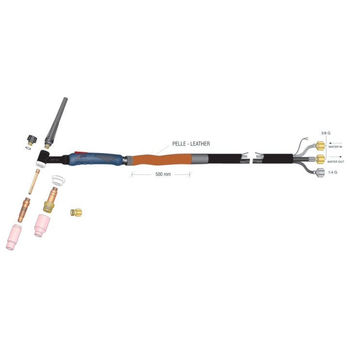 dettaglio torcia completa wp18 high flex sttacco 3/8g saldatura tig