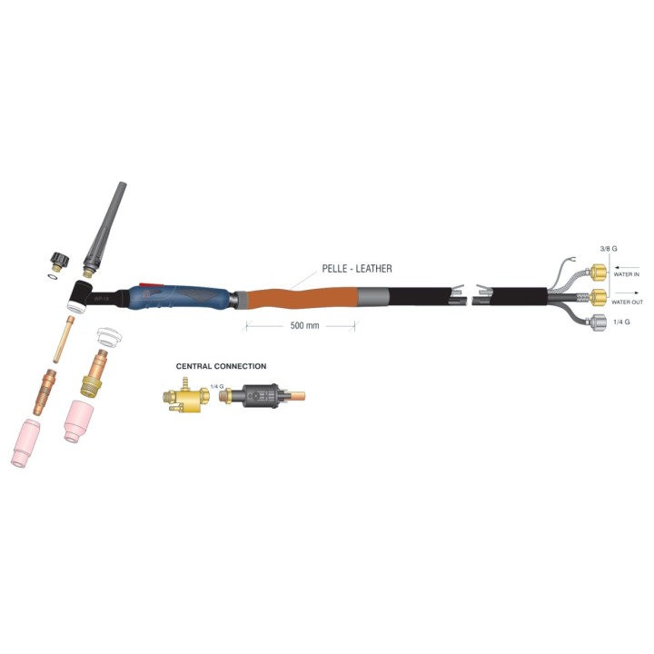 dettaglio torcia completa wp18 high flex attacco centralizzato saldatura tig