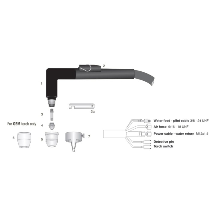 dettaglio ricambi torcia completa d1200 taglio plasma otc cavo 6 12 metri