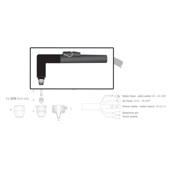 dettaglio kit corpo torcia impugnatura ricambio otc modello d-1200 taglio plasma