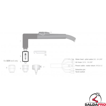 dettaglio elettrodo hf nichelato con teflon ricambio torce taglio plasma otc modello d1200