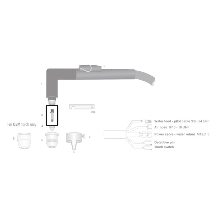 dettaglio elettrodo hf nichelato con teflon ricambio torce taglio plasma otc modello d1200