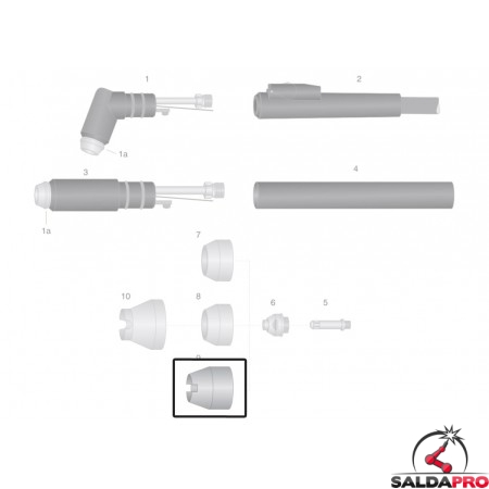 dettaglio ugello esterno in ceramica a 4 punte ricambio torce taglio plasma thermal dynamics pch-m51