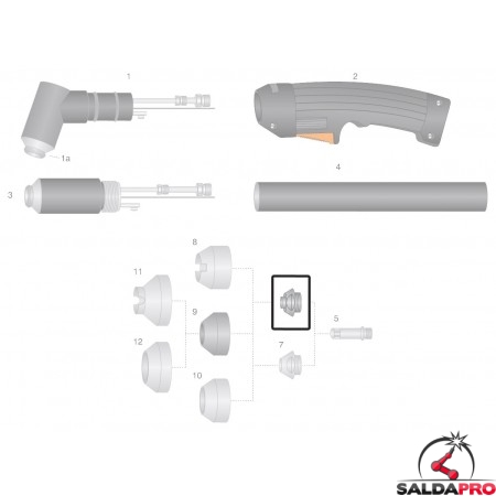 dettaglio ugello 0,9-1,5mm 35-105a ricambio torcia taglio plasma pch-m52 thermal dynamics