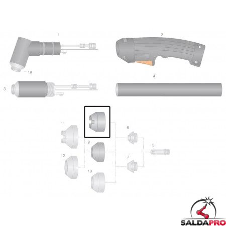 dettaglio ugello esterno 4 punte ceramica ricambio torce taglio plasma thermal dynamics pch-m52