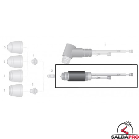 dettaglio corpo torcia macchina ricambio thermal dynamics modello pch-m150  taglio plasma cnc