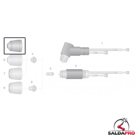 dettaglio ugello esterno ceramica ricambio torce taglio plasma pch-m150 thermal dynamics