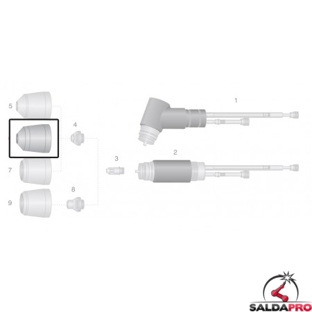 dettaglio ugello esterno metallo ricambio torce taglio plasma pch-m150 thermal dynamics