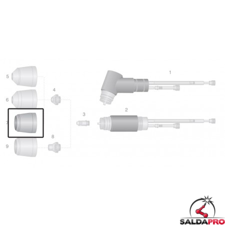 dettaglio ugello esterno exp. in ceramica ricambio torce taglio plasma pch-m150 thermal dynamics