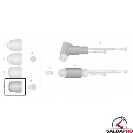 dettaglio ugello esterno scriccatura ricambio torce taglio plasma pch-m150 thermal dynamics