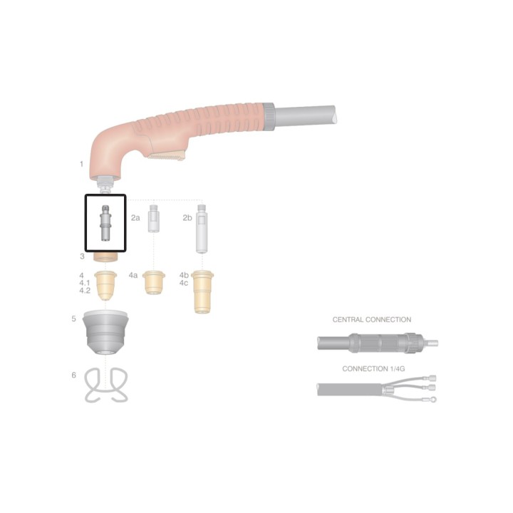 dettaglio elettrodo medio std ricambio torcia taglio plasma ergocut s45 s25 s25k trafimet
