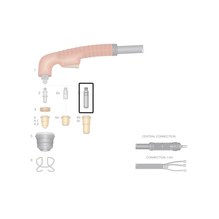 dettaglio elettrodo lungo hf ricambio torcia taglio plasma ergocut s45 s25 s25k trafimet