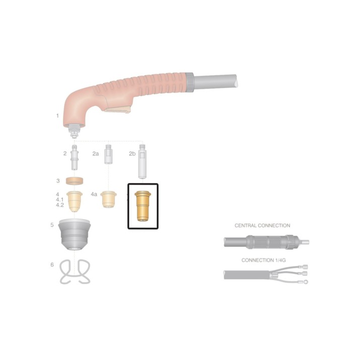 dettaglio ugello rame lungo ricambio torcia taglio plasma ergocut s45 s25 s25k trafimet