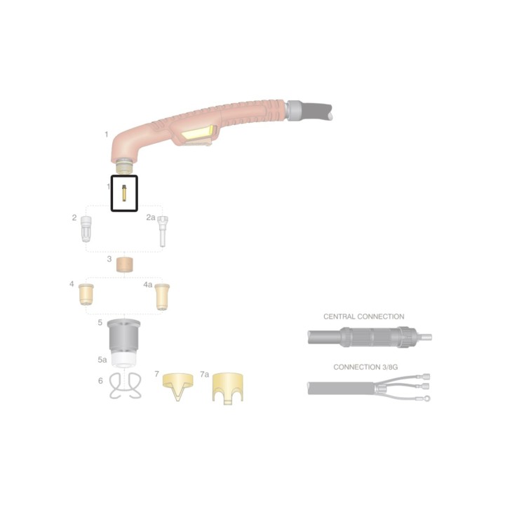 dettaglio tubetto diffusore ottone ricambio torce taglio plasma ergocut s75 trafimet