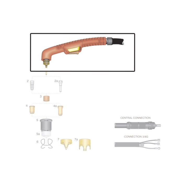 dettaglio kit corpo torcia impugnatura ricambio trafimet modello ergocut s75 taglio plasma