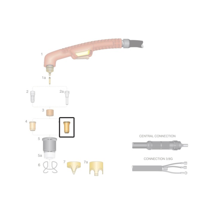 dettaglio ugello rame lungo ricambio torcia taglio plasma ergocut s75 trafimet