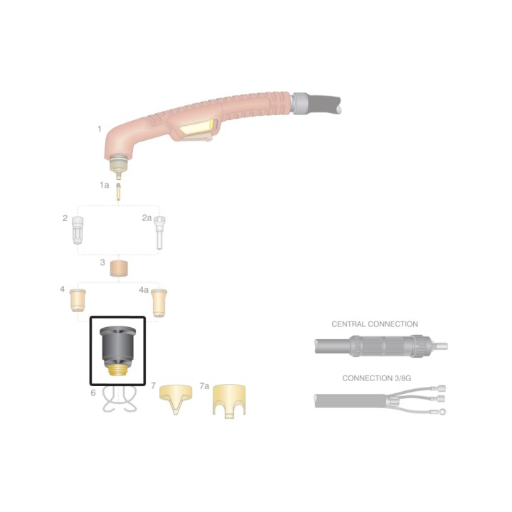 dettaglio ugello esterno ricambio torcia taglio plasma ergocut s75 trafimet