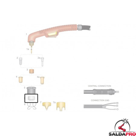 dettaglio distanziale teflon ricambio torcia taglio plasma ergocut s75 trafimet