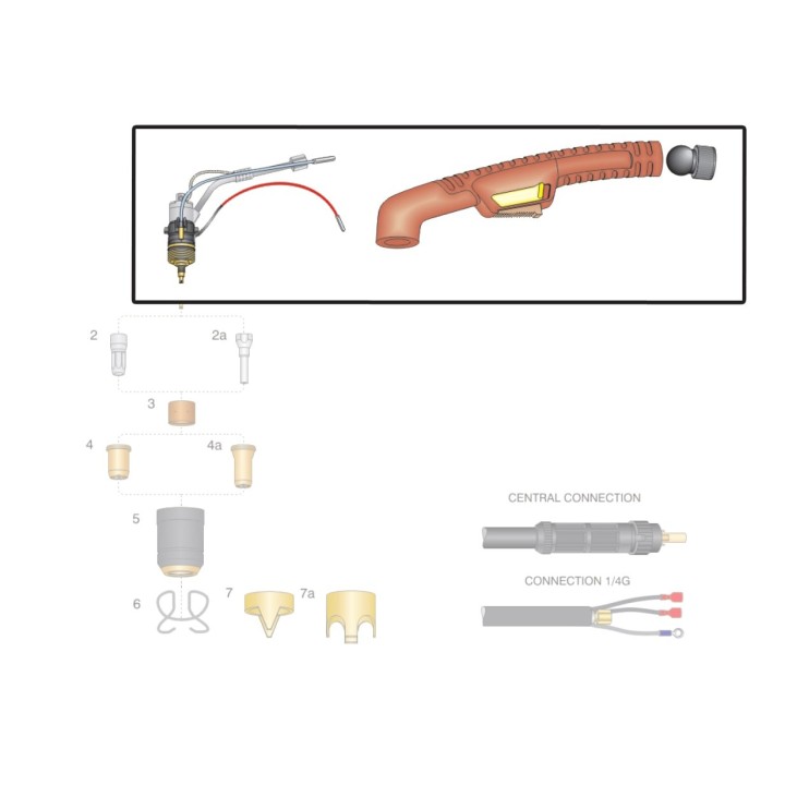dettaglio kit corpo torcia impugnatura ricambio trafimet modello ergocut s105 taglio plasma