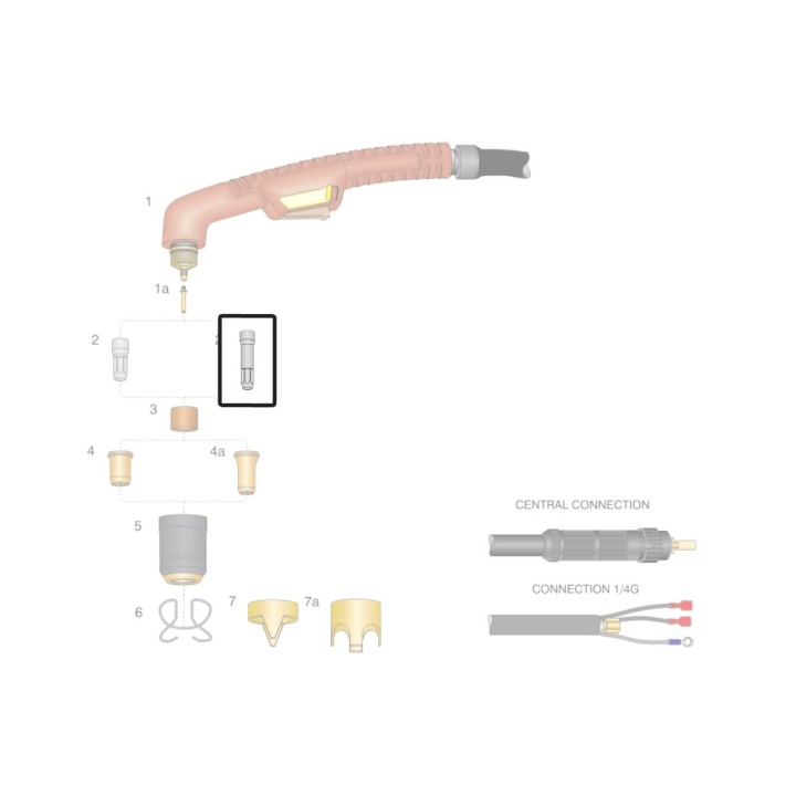 dettaglio elettrodo lungo hf ricambio torcia taglio plasma ergocut s105 trafimet