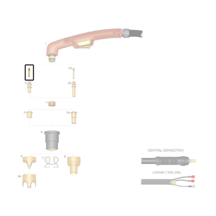 dettaglio tubetto diffusore ottone ricambio torce taglio plasma ergocut a81 autocut p81 trafimet