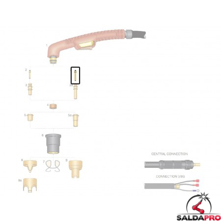 dettaglio tubetto diffusore lungo ottone ricambio torce taglio plasma ergocut a81 trafimet