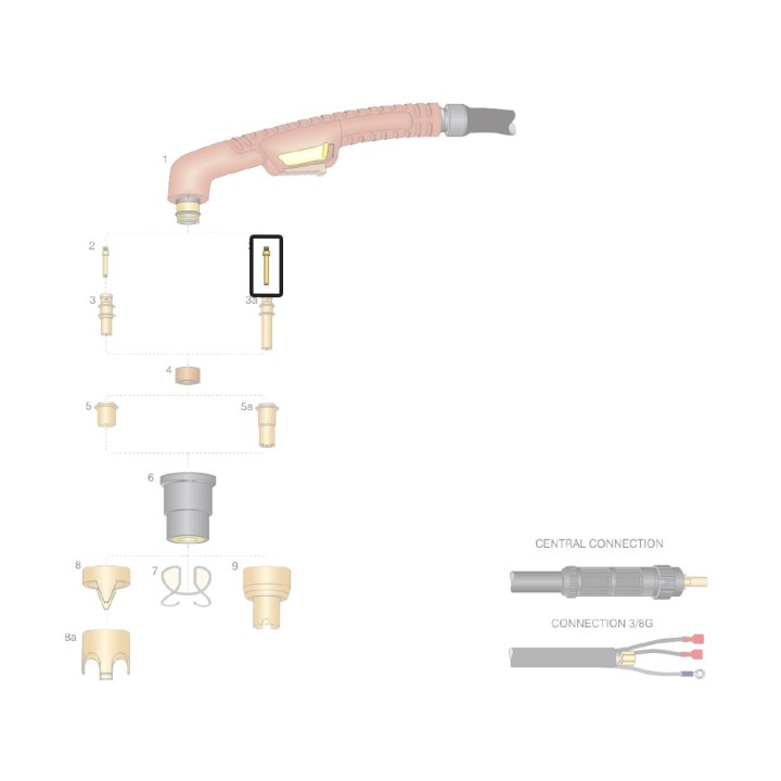 dettaglio tubetto diffusore lungo ottone ricambio torce taglio plasma ergocut a81 trafimet