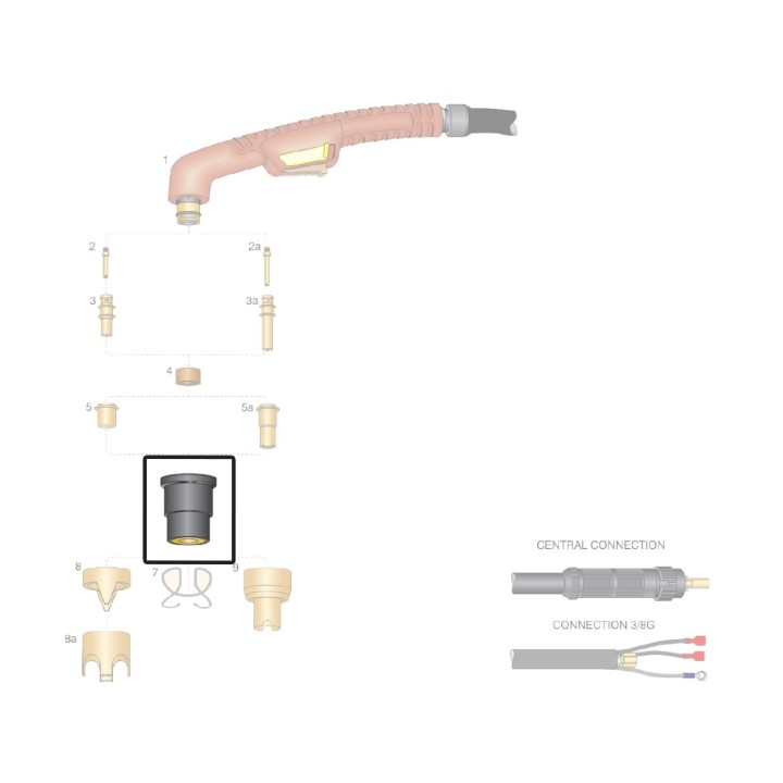 dettaglio ugello esterno ricambio torcia taglio plasma ergocut a81 autocut p81 trafimet