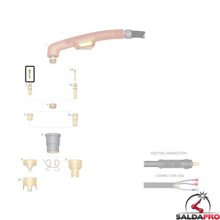 dettaglio tubetto diffusore ottone ricambio torce taglio plasma ergocut a81 autocut p81 trafimet