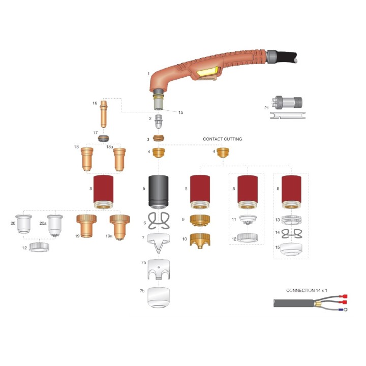 dettaglio torcia completa taglio plasma ergocut a141 trafimet attacco m14x1