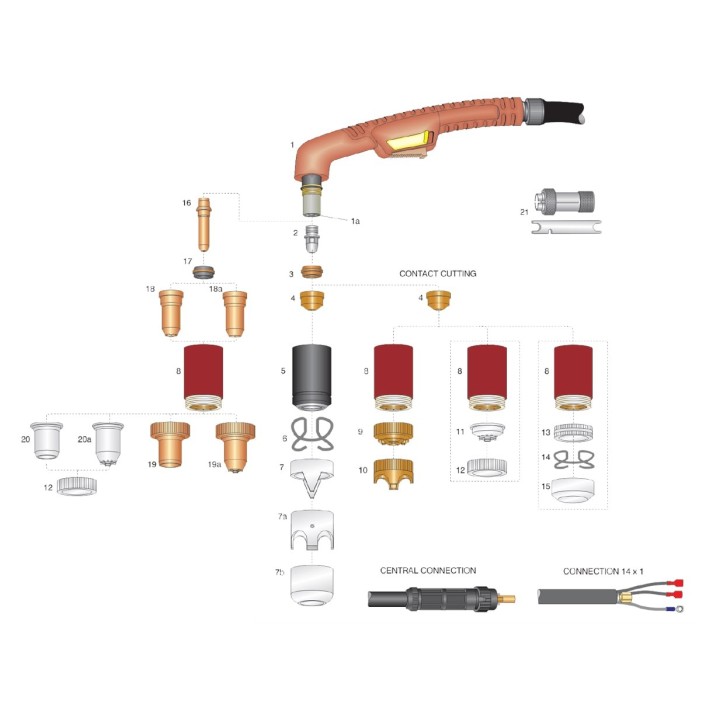 dettaglio torcia completa modello ergocut a141 attacco 1/4"g traglio plasma trafimet