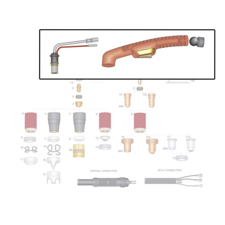 dettaglio kit corpo torcia impugnatura ricambio trafimet modello ergocut a 151 taglio plasma