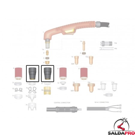 dettaglio ugello esterno ricambio torce taglio plasma ergocut a151 autocut p151 trafimet