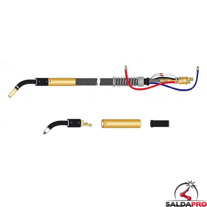 Torcia Saldatura MIG MAG MB401 Raffreddata Ad Acqua - 4 Metri, Attacco Centrale Europeo, Diametro Filo 0,8-1,2mm - 4