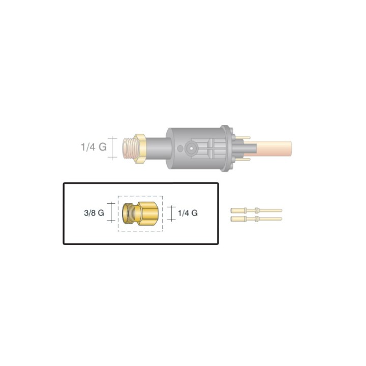 dettaglio raccordo da 3/8"G a 1/4"G ricambio adattatore centralizzato torce tig