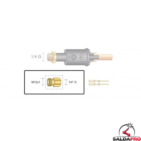 dettaglio raccordo da m12x1 a 1/4"G ricambio adattatore centralizzato torce tig