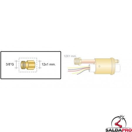 dettaglio raccordo da 3/8"G a 12x1mm ricambio adattatore eurotig l-tec centralizzato torce saldatura tig